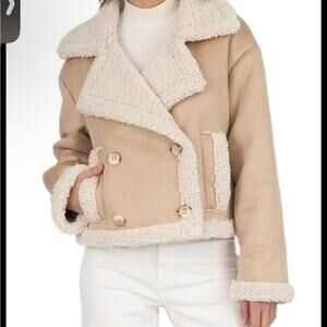 Frye Women's Faux Suede Shearling Tan Beige moto Jacket NWT cream